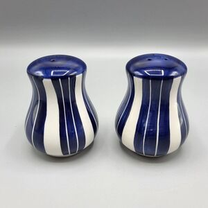 Dansk Blue & White Striped Ceramic Salt & Pepper Shakers 3.5"